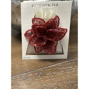 NEW Poinsettia Pin Brooch Christmas Beaded Mesh Wire Red w/Gift Bag or Storage